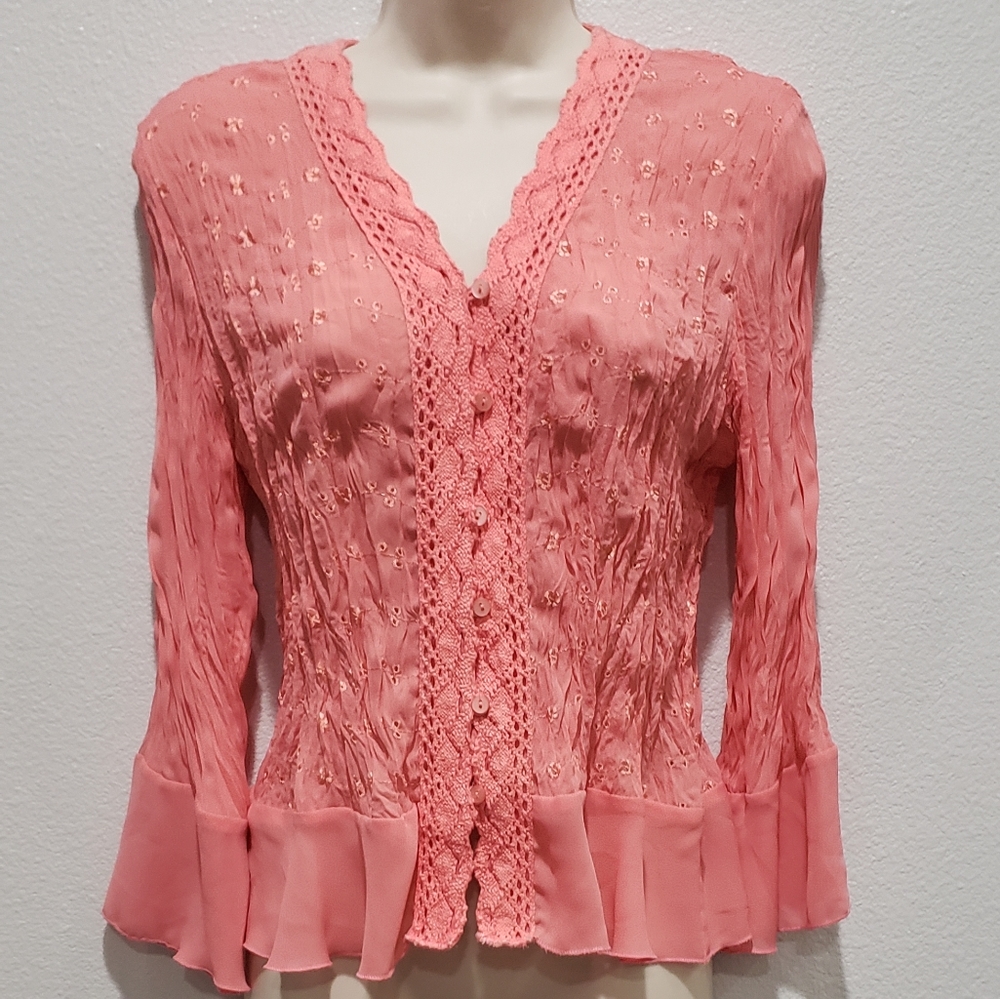 Long sleeved ruffled blouse size medium